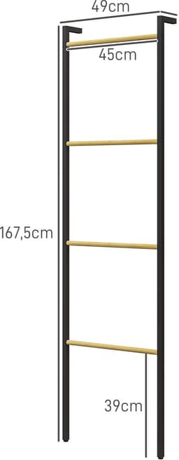 COVREO Droogrek 49 x 167,5 cm zwart staal, handdoekladder met 4 stangen — thumbnail 4