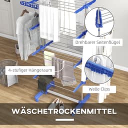 MIVRAY Droogtoren - Met Wielen En Inklapbaar - 142 x 55 x 172 cm - Roestvrij Staal - Blauw - Vrijstaand Voor Binnengebruik — thumbnail 3