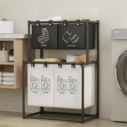 Wasmand - Opbergmand - Dubbele Laag - 4 Compartimenten - 57x44x97 cm - voor Badkamers, Toiletten en Bergingen — thumbnail 3