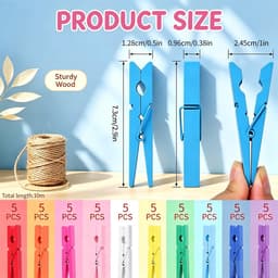 Solidchoice - Set van 50 Kleurrijke Houten Wasknijpers met Jute Koord — thumbnail 3