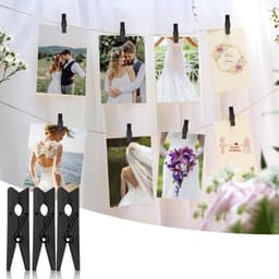 SnelShoppen - 168pcs Mini Houten Klemmen Zwart - Kleine Kledinghangers voor Foto's met 10m Jute Touw - DIY Decoratie voor Bruiloft, Feest, Fotowand en — thumbnail 2