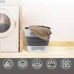 Opvouwbare wasmand – Speelgoedmand voor kinderen – Siliconen wasmand – Wasmand voor vuile was – Geschikt voor wasgoed, afwas, kleding, speelgoed en dekens – Stevig en draagbaar – Multifunctioneel en grote capaciteit – 35 liter - Donkergrijs — thumbnail 4
