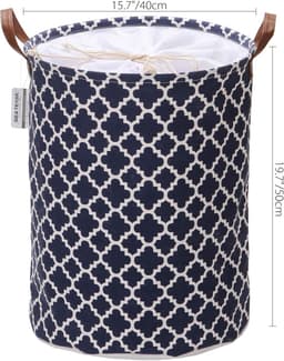 Team Marokkaans roosterpatroon Wasmand Canvas Wasmand Opvouwbare opbergbak met PU-lederen handgrepen en trekkoordsluiting, 19,7 bij 15,7 inch, waterdichte binnenkant, donkerblauw — thumbnail 5
