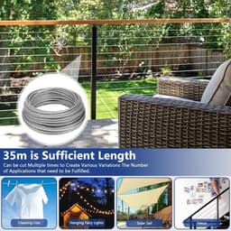 SnelShoppen - 35M 3mm Roestvrij Staal Staalkabel Kit met 74 Stuks Oogjes, Touwspanner en Spanschroef voor Trellis, Verlichting, Waslijn en Gordijn Oph — thumbnail 2