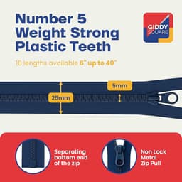 Dikke Rits - Scheidingsrits Kunststof - Handgemaakte Tassen - Sterke #5 Tanden - 15 cm - Wit — thumbnail 4