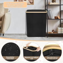 Wasmand 3 vakken - Wasverzamelmand Opvouwbaar - Orde Scheppen - Afneembare Waszakken - 140 Liter - Zwart — thumbnail 4