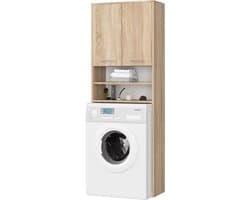 Wasmachinekast - Badkamerkast Ombouw - Ruimte Benutten - Met Deuren Vakken - 64 x 180 cm - Ivoor