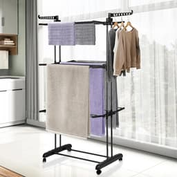 Dailygoods Kledingdroogrek voor binnen met wielen - Drielaags dubbelstaand opvouwbaar droogrek met vleugels - Geschikt v — thumbnail 3