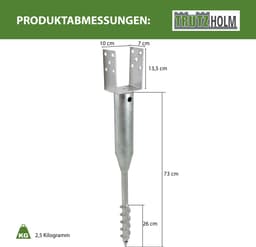 TRUTZHOLM Grondbus 10x10 cm om te Schroeven - U-Profiel Grondanker 86.5cm - Thermisch Verzinkt Vierkanthout 100mm Paalhouder — thumbnail 2