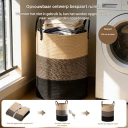 Lemonmax Ronde wasmand opbergmand - Gevlochten speelgoedmand met handvatten 58 L - Voor kinderkamer slaapkamer woonkamer - 38x50 cm - Zwart Bruin — thumbnail 4
