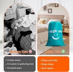 Grote 120L Waszak met Trekkoord, Stofdichte Wasmand voor Thuis, Studentenhuis en Reizen, Blauw — thumbnail 2