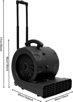 Vloerventilator - Droogventilator Krachtige Ventilator - Vloeren Drogen - 750W Koperen Motor - 48 x 38 x 46 cm - Zwart — thumbnail 5