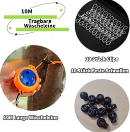 Waslijn caravan - Oranje - 8 meter - Intrekbare en Draagbare Waslijn met Clips en Gespen - Voor Outdoor en Camping — thumbnail 4