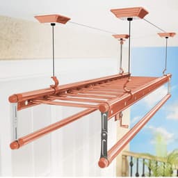 Droogrek Balkon Katrol - Waslijn Airer Droger - Kleding Drogen - 4-Bar Ontwerp - 150 cm - Roségoud — thumbnail 2