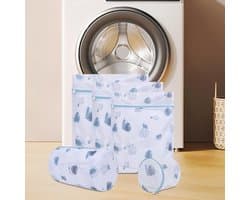 Duurzame waszakken van mesh met ritssluiting, machinewasbaar, 5-delige set met bladmotief | Voor delicate blouses, kousen, reisorganizer