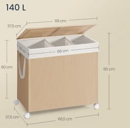 Hoppa! Wasmand - Natuurlijk Beige - Mat Wit - Staal - Synthetische Stof - Polyester-Katoenen Stof - 66.5 x 37.5 x 65 cm (B x D x H) — thumbnail 3