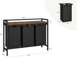 HomeGoodies - Wasmand 3 vakken - Wasmand - Wassorteerder - Totale afmetingen 96x30x71cm - Veelzijdige wasmandkast - Zwart — thumbnail 2