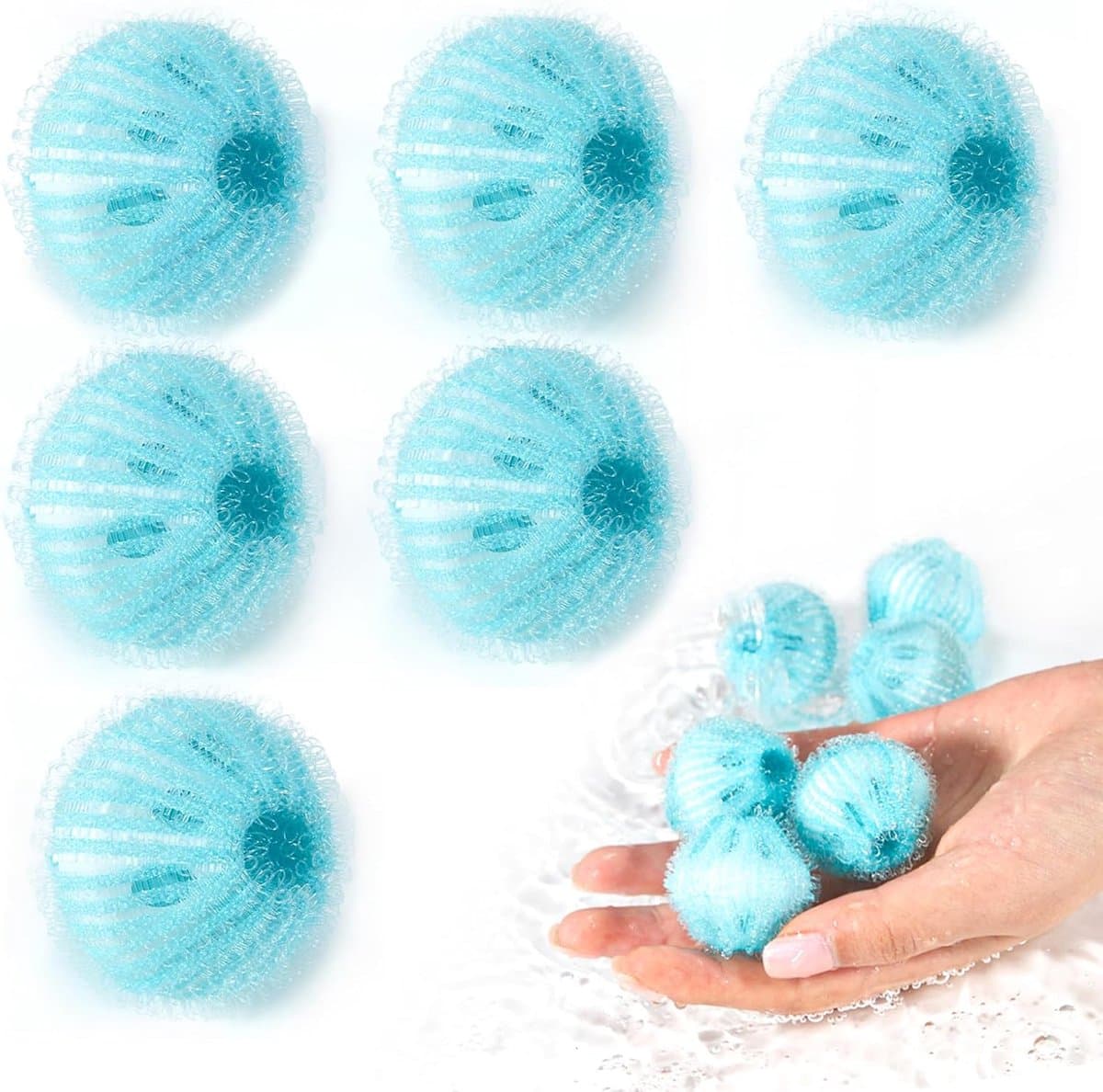 SnelShoppen - Pack van 6 Dierenhaar Verwijder Ballen voor Wasmachine, Herbruikbare Lintballen van Microvezel, 3.5 cm, Verwijdert Pluis, Dierenhaar, Bl — afbeelding 1