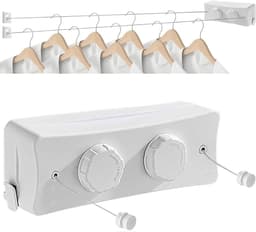 Uittrekbare Waslijn - Dubbele Lijn - Kleding Drogen - Roestvrij Staal - 2 x 51 m - Wit — thumbnail 1