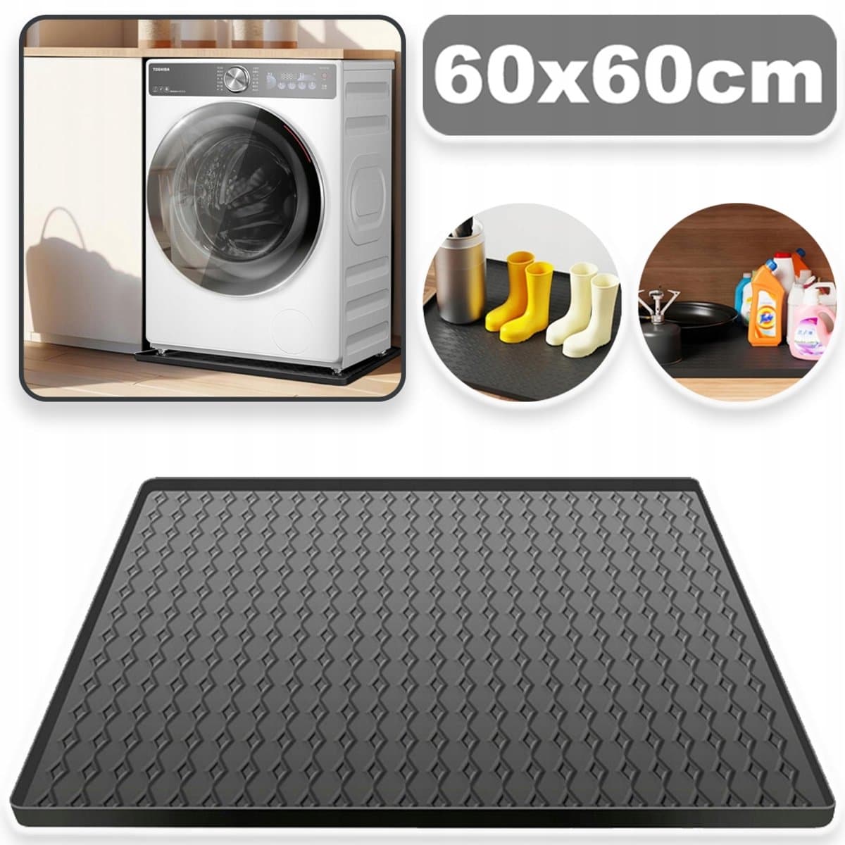 Antislip Siliconenmat Van 60x60 cm Met Opstaande Rand - Waterdicht Vaatwasmachinebestendig Kleurvast - Multifunctionele Beschermmat Voor Apparaten Voerbakken En Afvoer Van Huisdieren - Zwart — afbeelding 1