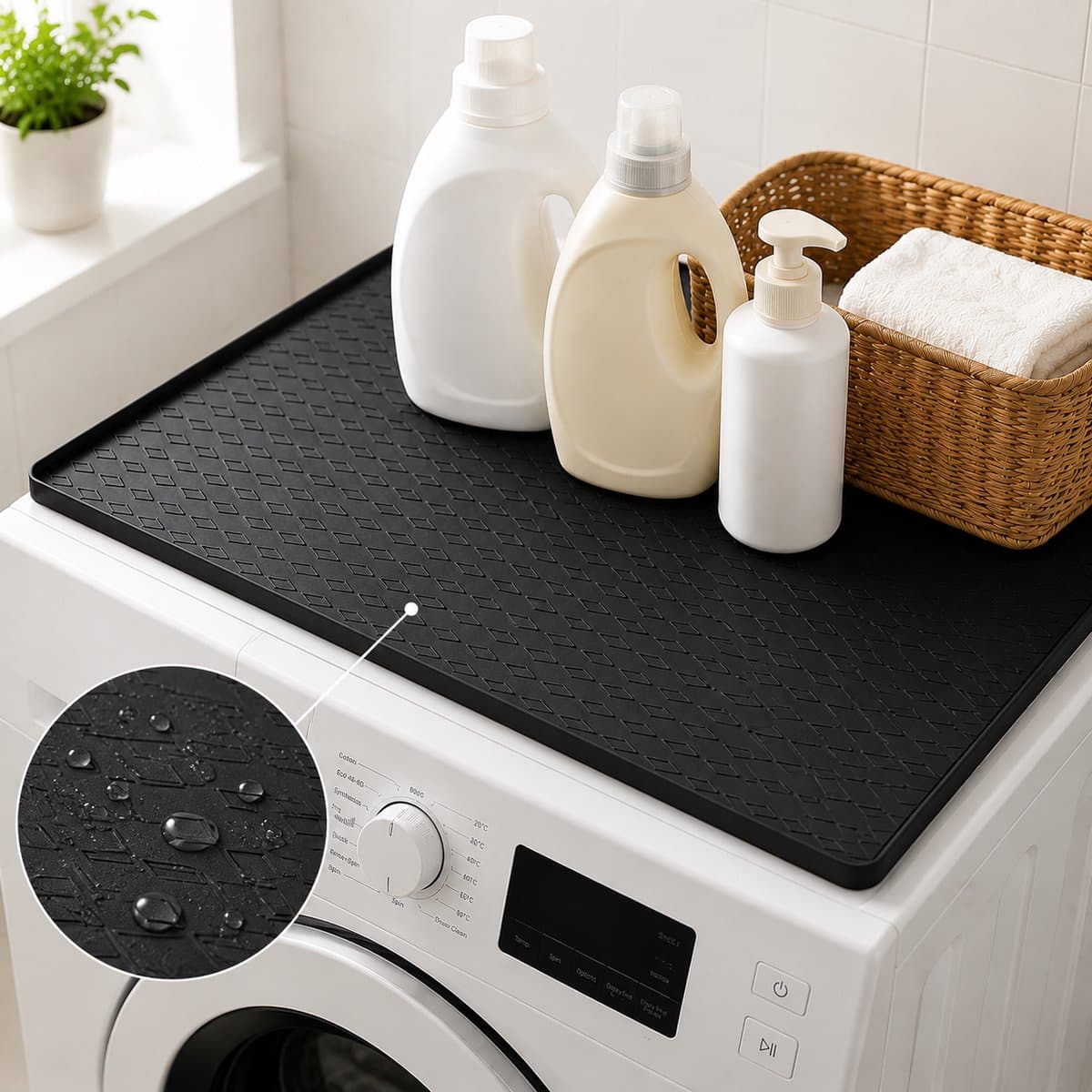 Siliconen Wasmachine Beschermmat 60x60 cm - Antislip Mat voor Wasmachine en Droger - Multifunctionele Waterdichte Beschermmat voor Huishoudelijke Apparaten - Zwart — afbeelding 1