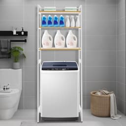 Wasmachinekast Badkamerrek - Toiletkast Plankenrek - Ruimte Besparen - Stabiele Constructie - 69x30x181 cm - Wit — thumbnail 2