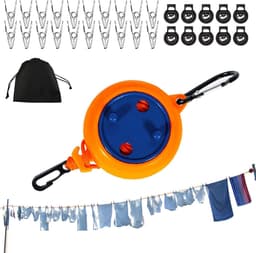 Reis waslijn - Waslijn - Kleding drogen - Winddicht ontwerp - 10 meter - Oranje — thumbnail 1