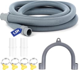 SnelShoppen - 1.5m Afvoerslang Verlenging Wasmachine, Universele Afvoer Hose Set voor Wasmachine, Droger, Vaatwasser met 2 Verlengstukken & 4 Slangkle — thumbnail 1