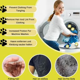 SnelShoppen - 12 Stuks Dierenhaarverwijderaar voor de Wasmachine, Herbruikbare Kattenhaar- en Hondenhaarverwijderaar, Pluisballen Verwijderen, Geel, 3 — thumbnail 5