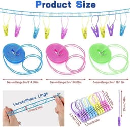 3 Pcs Clothesline 8m Non-Slip and Windproof Nylon Clothesline Portable Clothesline with 2pcs Stainless Steel Hooks - ShopVlot — thumbnail 5