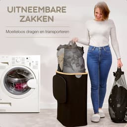 Bellettini® Opvouwbare Wasmand met Deksel - 3 Compartimenten - 600D Oxford Materiaal Wassorteerder - 148 Liter - Zwart — thumbnail 3