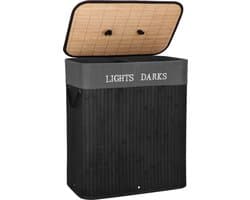 Springos Wasmand | 100 Liter | 2 Vakken | Lights | Darks | Zwart