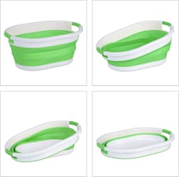 opvouwbare wasmand - 36 liter - kunststof - ruimtebesparend inklapbaar - handvatten - groen-wit — thumbnail 2