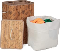 wasmand bamboe - 85 l - rechthoekig - met deksel - Frankrijk print - natuur — thumbnail 5