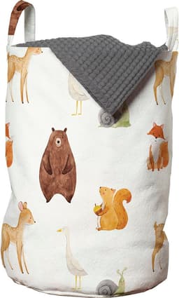 New Bed, Wasmand met Bosdieren Aquarel Stijl, Opbergmand Kinderkamer Dierenmotief met Handvatten en Koordsluiting, Speelgoedmand kinderen - Speelgoedkist - Wasbox - 33 x 48 cm — thumbnail 1
