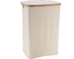Tendance Wasmand met deksel - bamboe hout - 70L - naturel wit - 60 x 40 x 30 cm - was sorteren