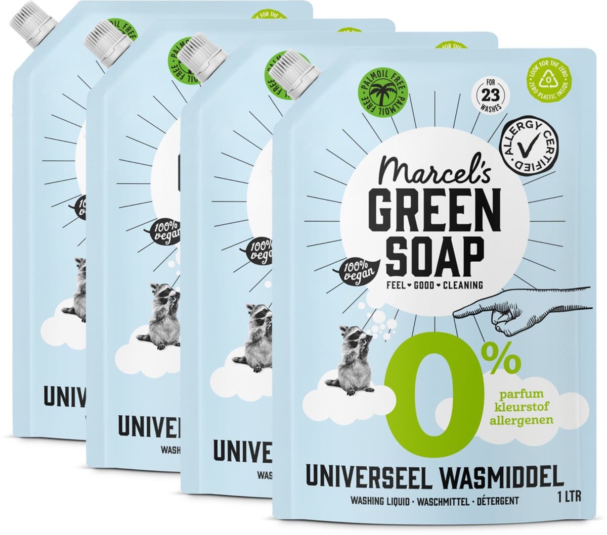 Marcel's Green Soap Wasmiddel Navulling - 0% - 4 x 1L - 92 wasbeurten — afbeelding 1