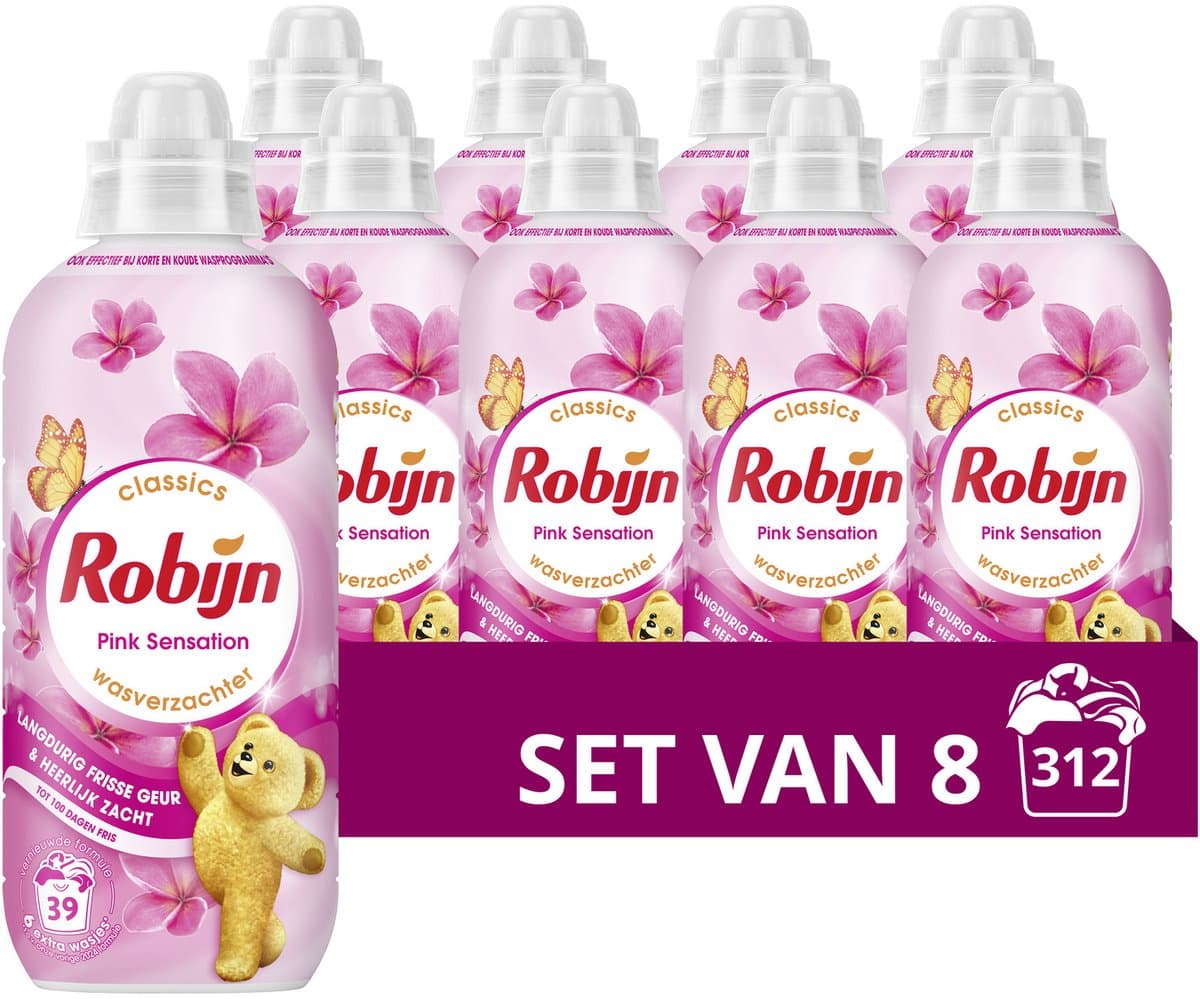 Robijn - Wasverzachter - Pink Sensation - 8 flessen - 312 wasbeurten - Voordeelverpakking — afbeelding 1