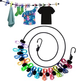 1,8 m - elastische winddichte band voor buiten positionering waslijn - waslijn voor buiten - stevig en duurzaam - eenvoudig te bevestigen - antislip - lichtgewicht en draagbaar - veelzijdig - geschikt voor reizen, kamperen, buiten en binnen — thumbnail 1