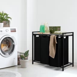 Blumtal Wasmand met 3 vakken - Wasmand met betonlook plank - Metalen frame - Wasmand met poten - Zwart — thumbnail 4