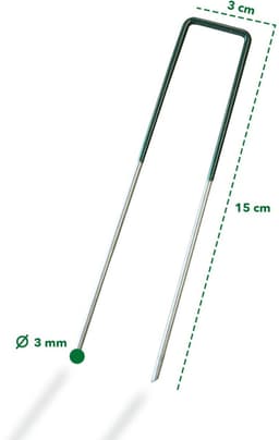 FLOORDIREKT Grondanker Haringen voor Kunstgras - Stabiele & Corrosiebestendige - Voor Kunstgras, Onkruidvlies, Schutting, Tent, Camping & Tuin - Gemaakt van Ijzerdraad - U-Vorm - 100 stuks - 15 x 3 cm — thumbnail 3