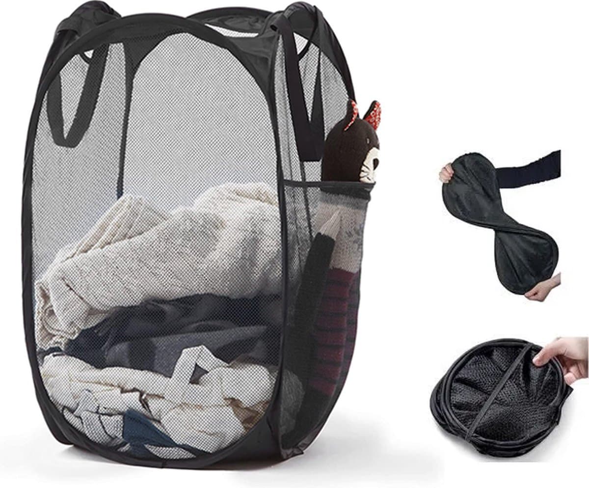 Opvouwbare Wasmand - 60 x 30cm - Wasmanden - Gaas - Ademend - Duurzaam - Wassorteerder - Wasbox - Organizer Kleding - Laundry Basket - Vuile Klerenmand - Opbergmand - Wasmand Opvouwbaar - Zwart - Draagbaar - Ruimtebesparende Wasemmer — afbeelding 1
