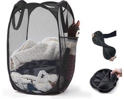 Opvouwbare Wasmand - 60 x 30cm - Wasmanden - Gaas - Ademend - Duurzaam - Wassorteerder - Wasbox - Organizer Kleding - Laundry Basket - Vuile Klerenmand - Opbergmand - Wasmand Opvouwbaar - Zwart - Draagbaar - Ruimtebesparende Wasemmer
