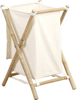 Tendance Wasmand met 1 compartiment - bamboe hout - canvas - wit - inklapbaar — thumbnail 1