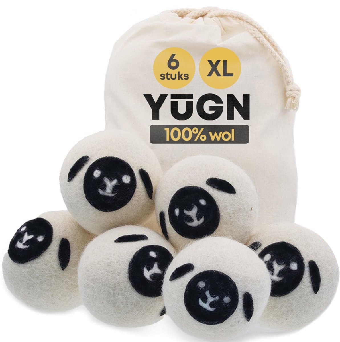 YUGN Drogerballen - Wasdrogerballen - 6 Stuks XL - 100% Wol - Sneller Drogen - Zwart — afbeelding 1