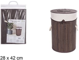 CM Wasmand - stof met hout look - met deksel - opvouwbaar - bruin - 28 x 42 cm — thumbnail 2