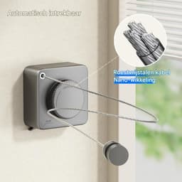 Waslijn - Intrekbaar - Geen doorhangen - Wandgemonteerde intrekbare waslijn - 4,6 m - Roestvrijstalen touw - Grijs — thumbnail 3