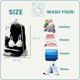 NORDIX Waszak Groot XL - 60x90CM - Waszakken - 2 Stuks - Laundry Bag - Wasnet - Waszakje - Treksysteem - Trekbandsluiting - Polyester - Schoenenzak - WHITE — thumbnail 4