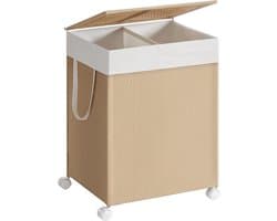 MAZAZU - Wasmand - 2 Compartimenten - Met Wielen - Beige - ‎46.5x37.5x65