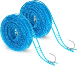 Set van 2 antislip waslijnen van 5 meter met haken, draagbaar en geschikt voor camping, huishouden, tuin en buitengebruik voor eenvoudig en stevig ophangen — thumbnail 1